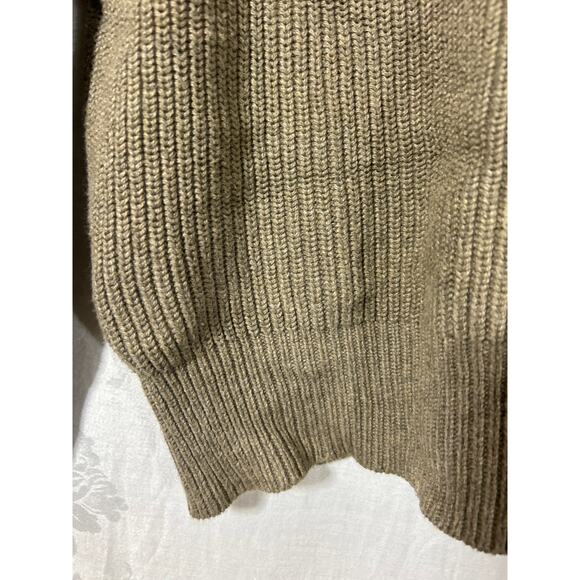 J Crew Sweater Lrg Tan Cotton Ribbed Faux Suede Shoulder Patch Woodsman Comando - Picture 3 of 10